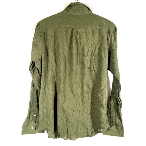 Chaps Top Shirt Size XL Button Up Gauzy Olive Green Boho Herbalist Minimalist - Picture 7 of 9
